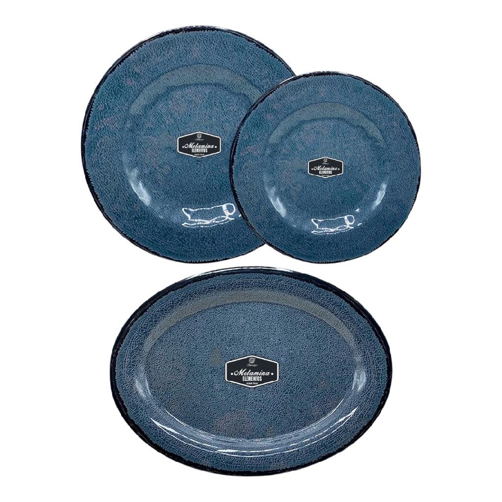 Conjunto Pratos Travessa Melamina Resistente 22cm 28cm 35,5cm Mesa Posta Jantar Almoço Churrasco
