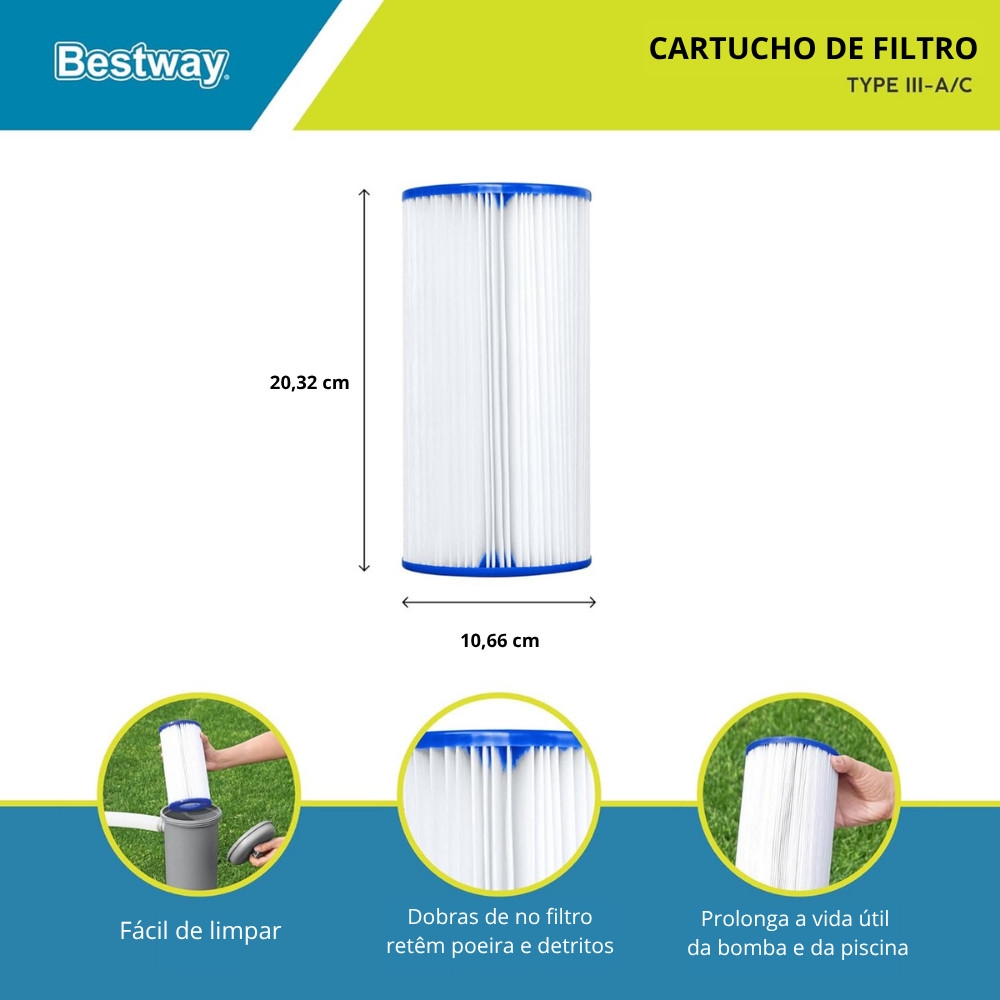 Detalhes do Cartucho Refil Tipo 3 ou A/C para Bomba Filtrante Bestway