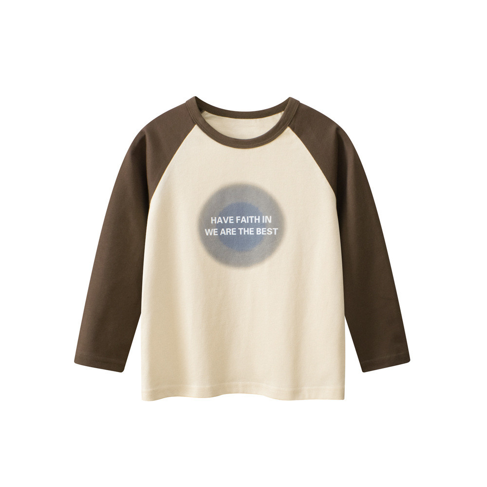 27 crianças roupas infantis de algodão puro primavera camisa de fundo infantil manga comprida camiseta mangas Raglan cor