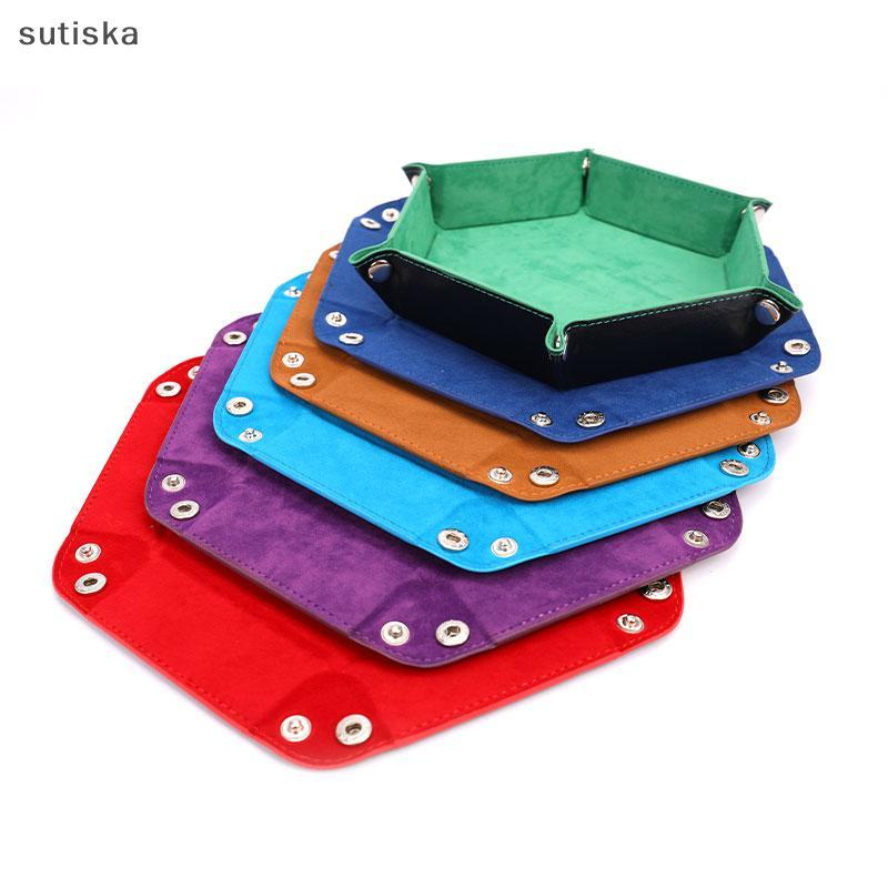 sutiska Caixa De Bandeja De Dados Dobrável De Couro PU Hexagonal Moeda Quadrada Jogo BR