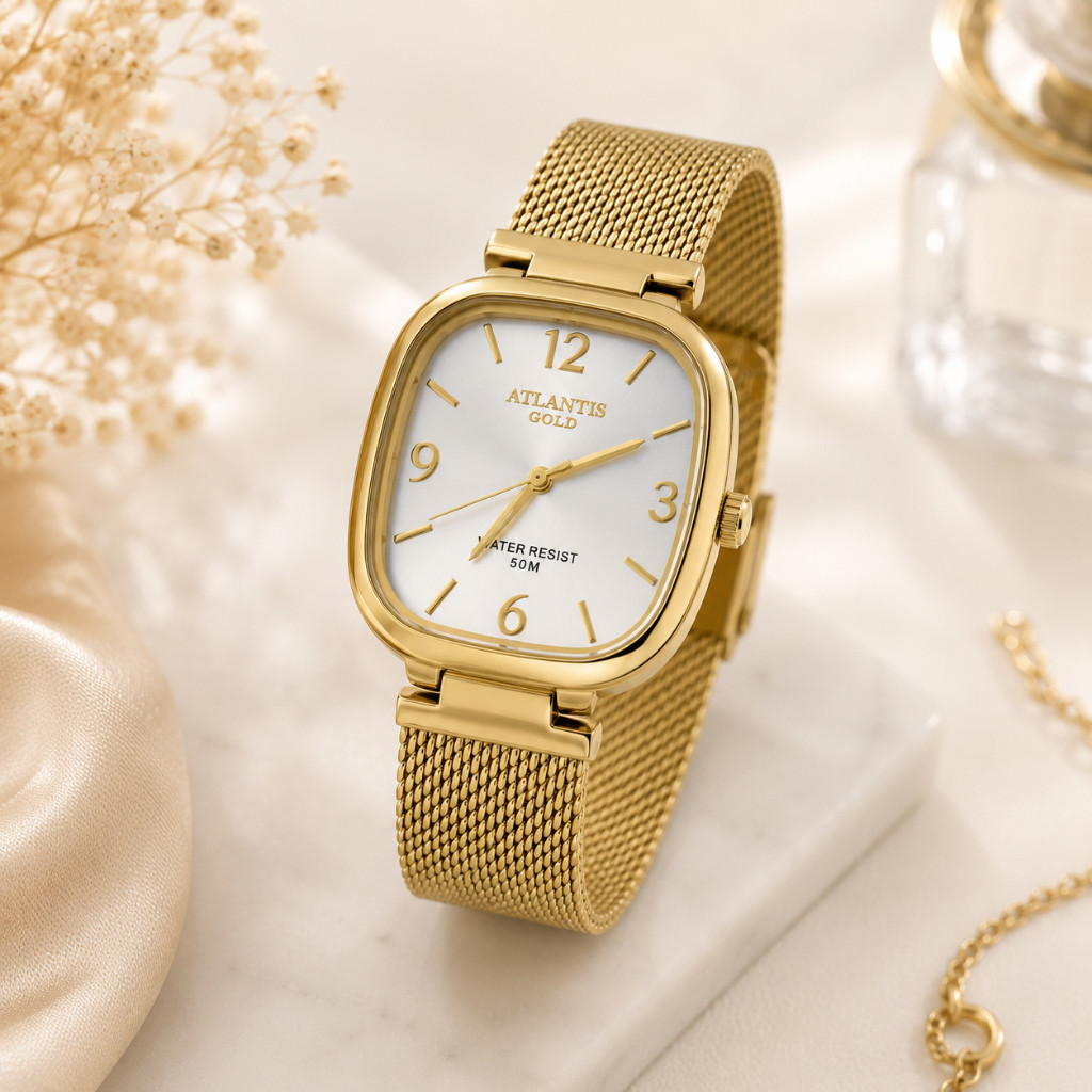 Relógiio Feminino Atlantis Gold Original A prova d'água com Caixinha luxo