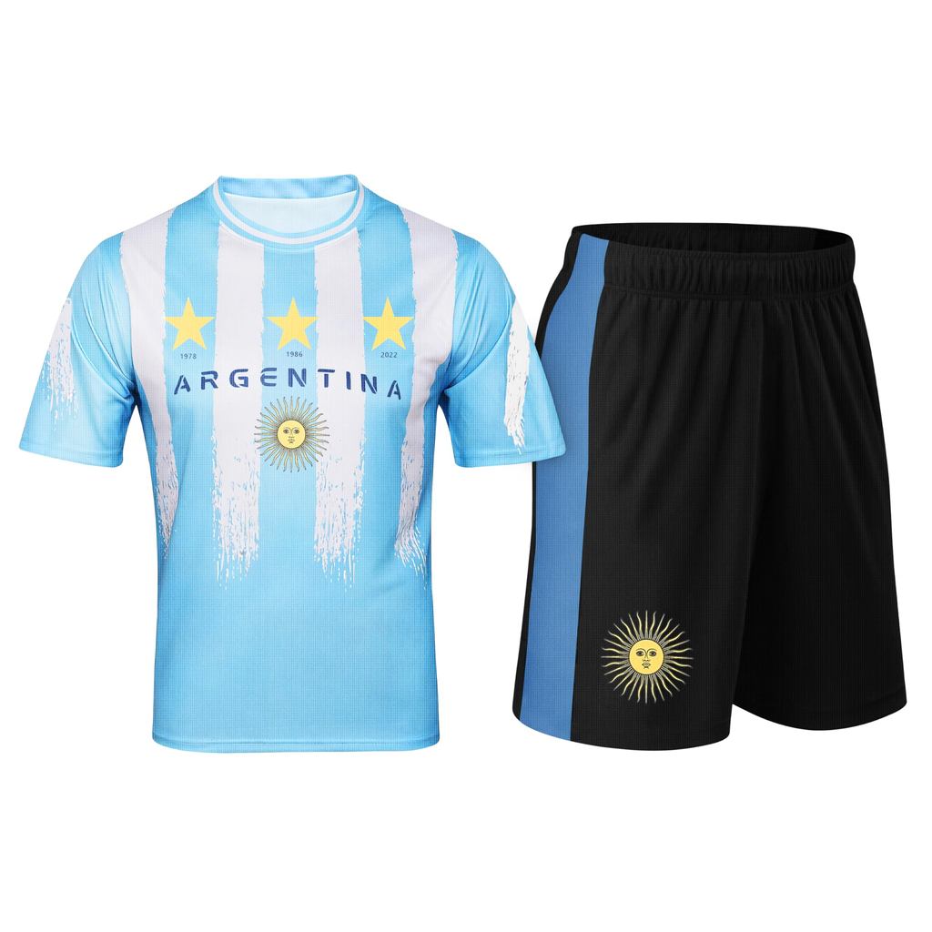 PECHAR Camiseta de futebol masculina 2026 Copa do Mundo Conjunto de 2 peças Bandeiras Argentina, México, Estados
