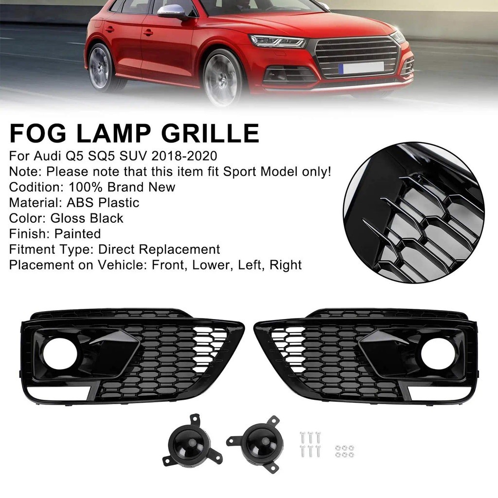 Areyourshop RSQ5 Preto Frente Favo De Mel Nevoeiro Grades Capa Para Audi Q5 SQ5 2018 2019 2020