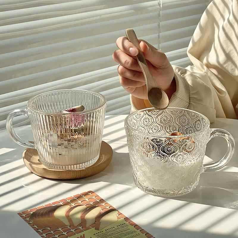 Copo de coquetel begônia flor com alça copo de café da manhã de alto valor doméstico aveia iogurte aveia leite xícara de