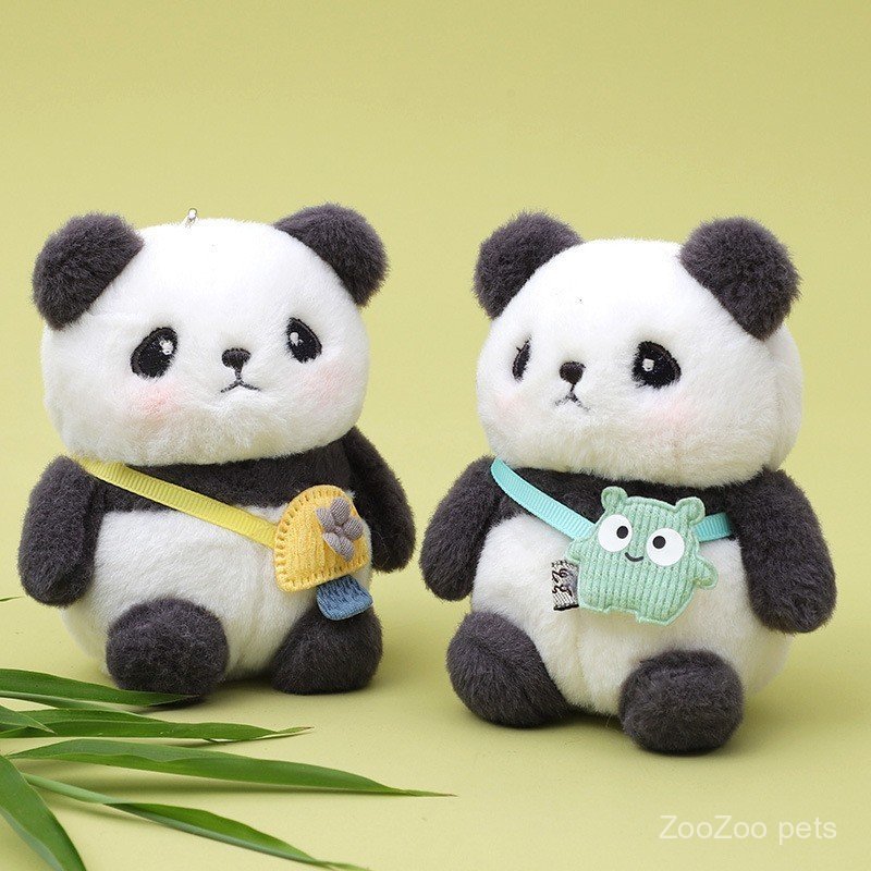 Pingente de pelúcia de panda fofo para mochilas e bolsas escolares, chaveiro de pelúcia, pequeno presente de pelúcia.
