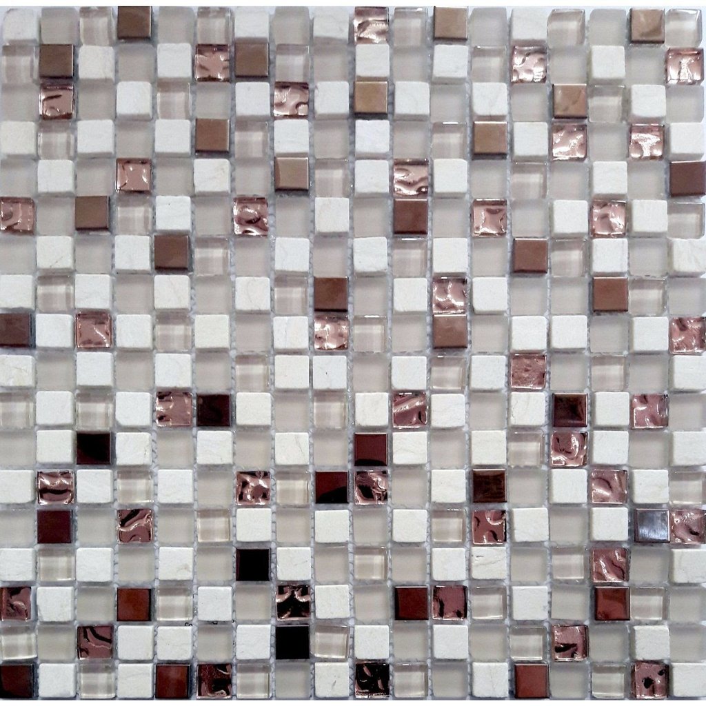 Pastilha de Vidro Marmore de 30cm X 30cm Rende  Glass Mosaic Rose Gold
