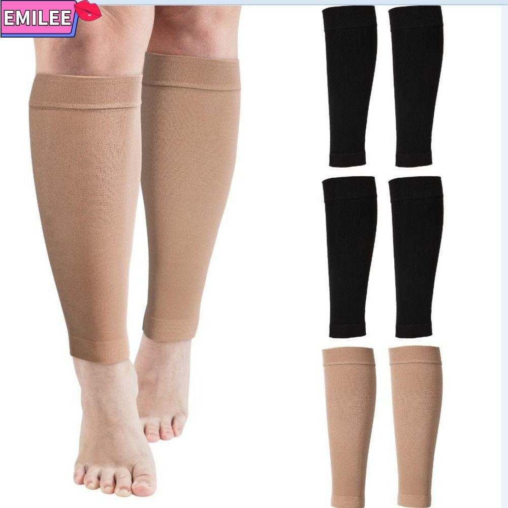 EMILEE 1 Par De Suporte Esportivo Para Panturrilha , Meias De Compressão Sem Pés De Nylon De Pele Preta , Mangas Elástic