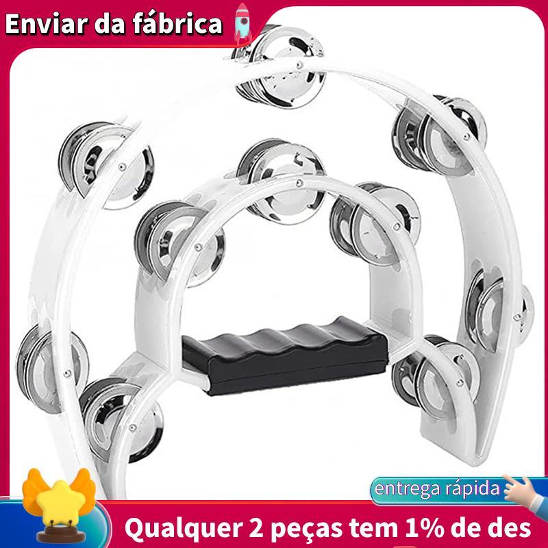 Tambor De Mão Meia Lua Pandeiro Instrumento Musical Percussão E Guitarra Tocando (Branco)
