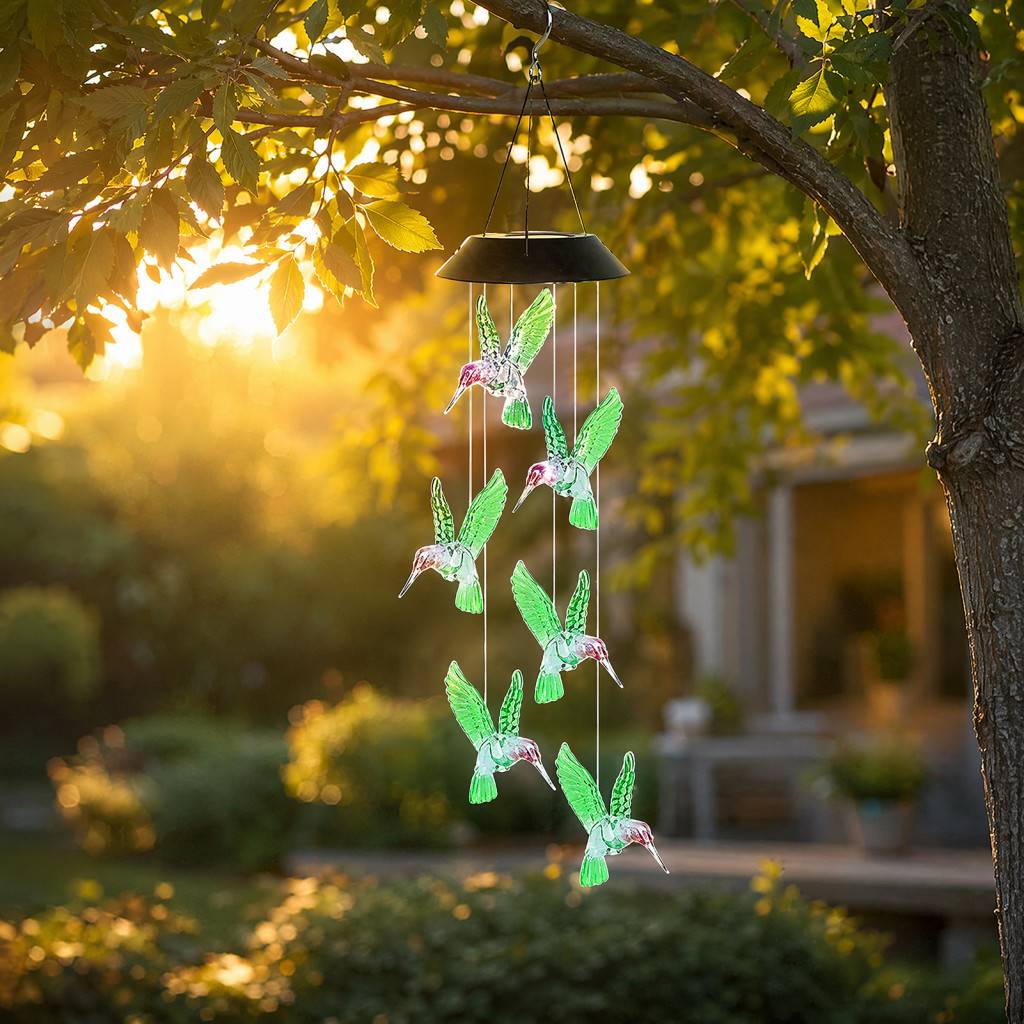 (cactus01) Carrilhão De Vento Com Mudança Automática De Cor Movido A Energia Solar LED Luz De Jardim Em Formato De Beija