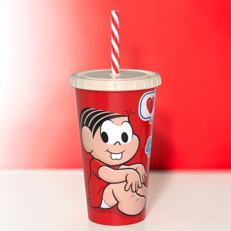 Copo de Plástico com Tampa e Canudo - Turma da Mônica - Mônica - 500ml - 1 unidade - Plasútil - Rizzo