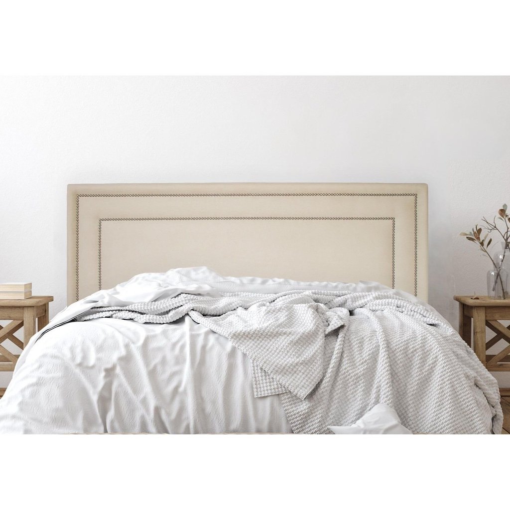 Cabeceira Queen Estofada para Cama Box com Tachas 160x60cm Reta Luxo Dupla Branco OffWhite/Prata