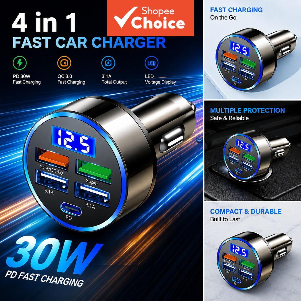 5 portas USB Carregador Veicular 7A Mini Carregamento Rápido para iPhone Xiaomi Huawei Adaptador Carregador Veicular