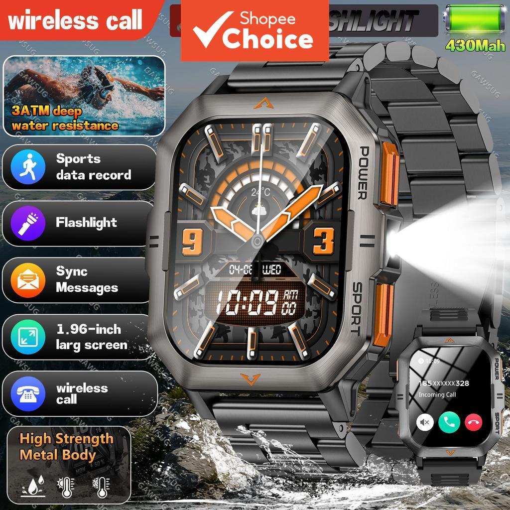GAWSUG Smartwatch: Monitor de fitness com tela sensível ao toque, bateria de 430mAh, resistência à água 3ATM, lanterna