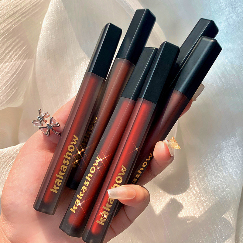 | 【lip tint ruby rose】 | ♦Kakashow tubo preto fosco esmalte labial veludo hidratante à prova d'água não desbotamento cop
