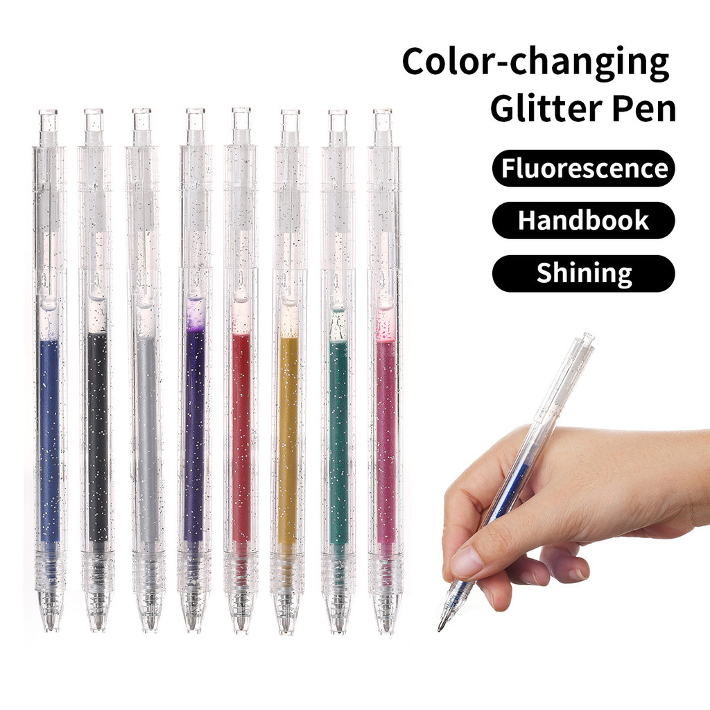 Caneta gel com glitter, caneta gel retrátil colorida, caneta para diário DIY de estudantes, caneta fluorescente de fanta