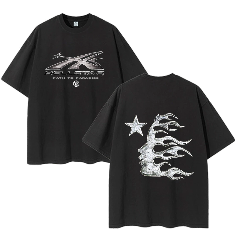 2026 High Street Hellstar New Vintage Print Hip Hop Casual Camiseta Manga Curta Gola Redonda Casal, Camiseta Unisex — imagem 1