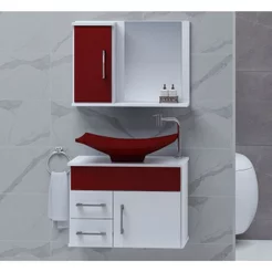 Gabinete para Banheiro com Cuba e Espelheira Turin Branco/Vinho Vinho