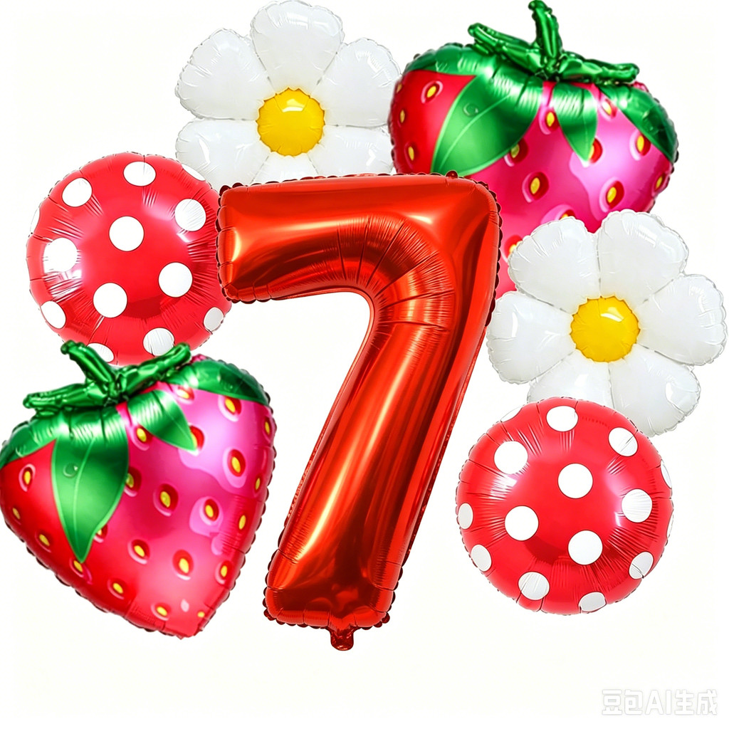 7 Balões 32pol Número Morango Foil Kit Decorativo Festa Infantil Aniversário