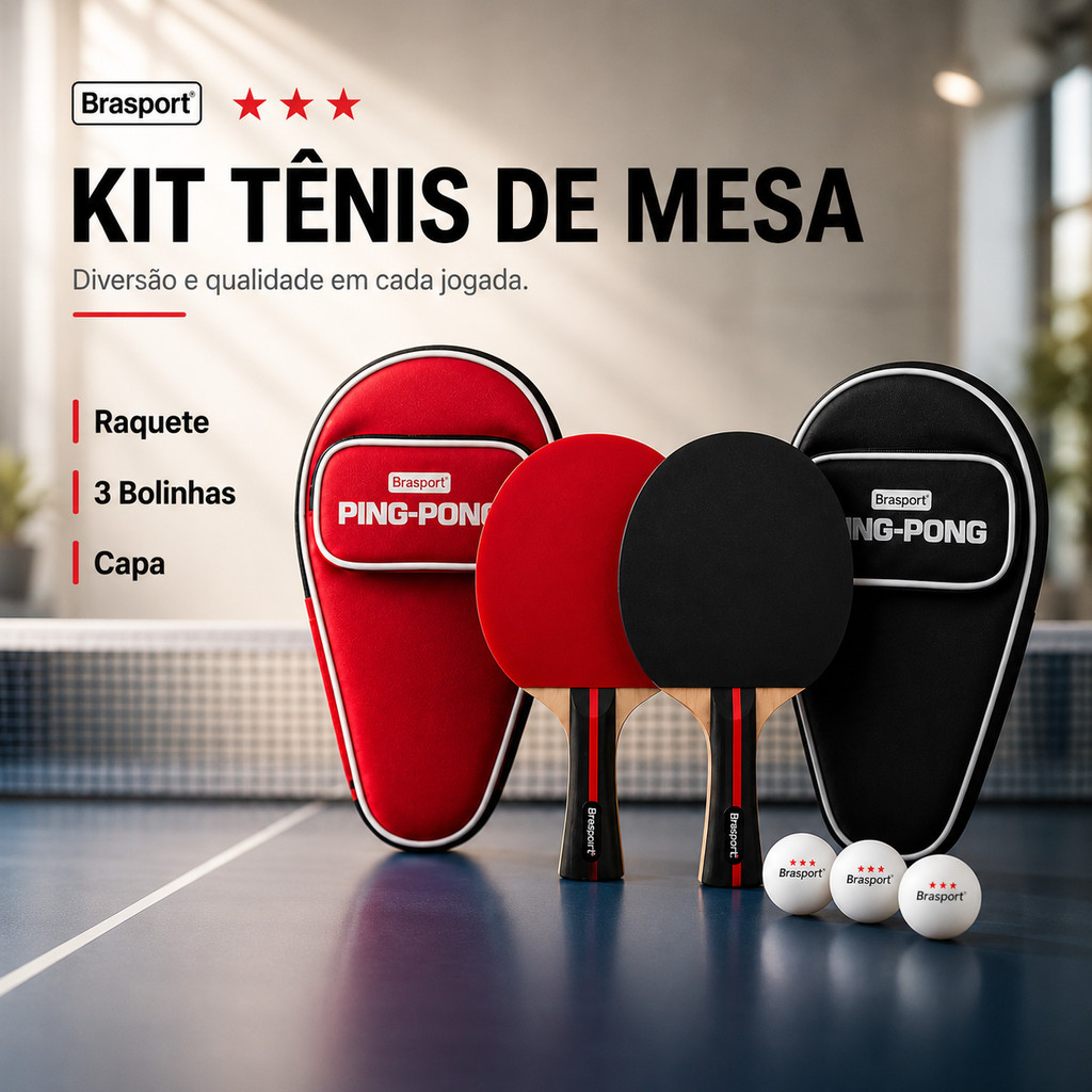 Raquete de ping pong profissional + 3 bolinhas + bag transporte tenis mesa amador iniciante jogar adulto infantil capa