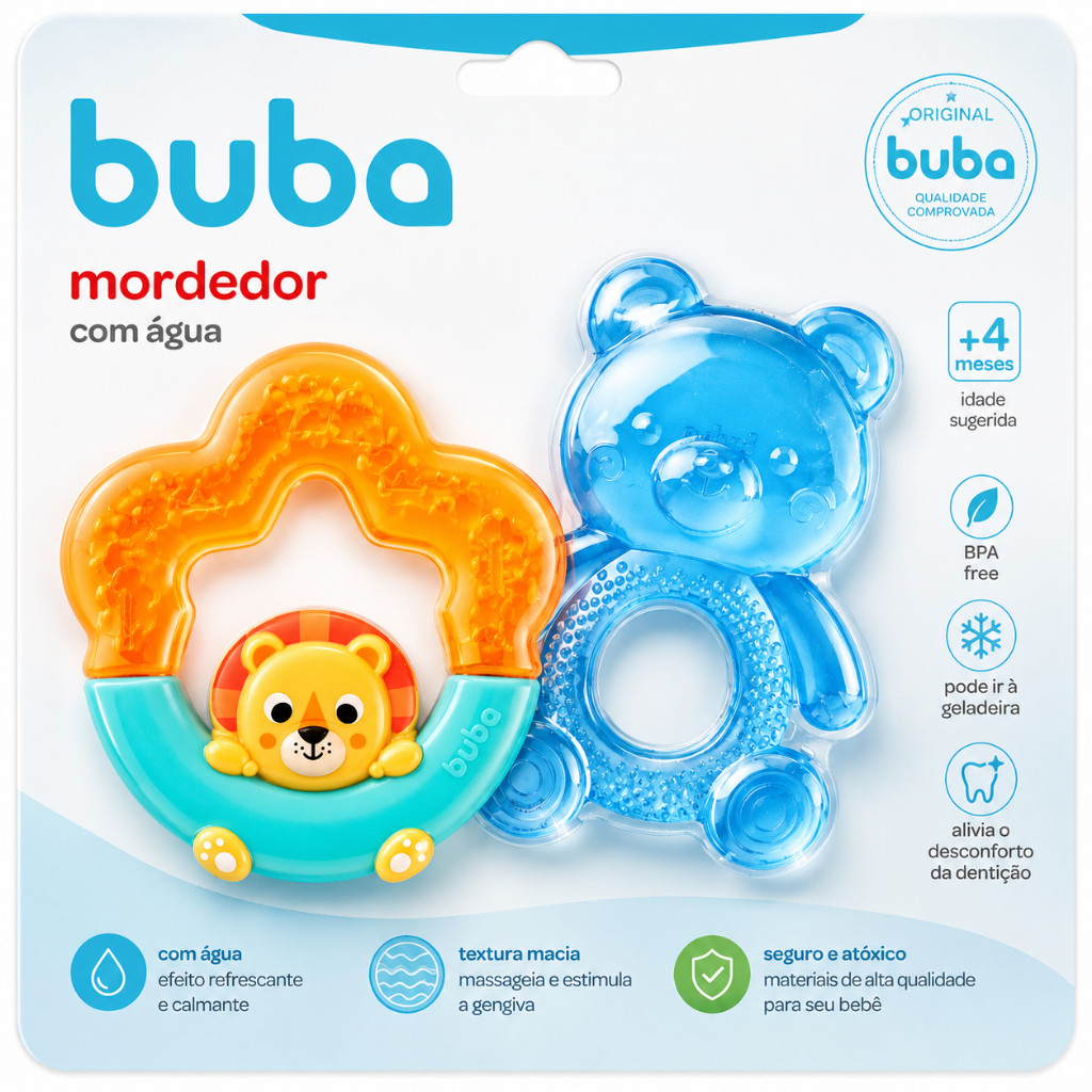 Kit 2 Mordedores Buba Refrigerável Bebê Alívio Dor Gengiva Dentição