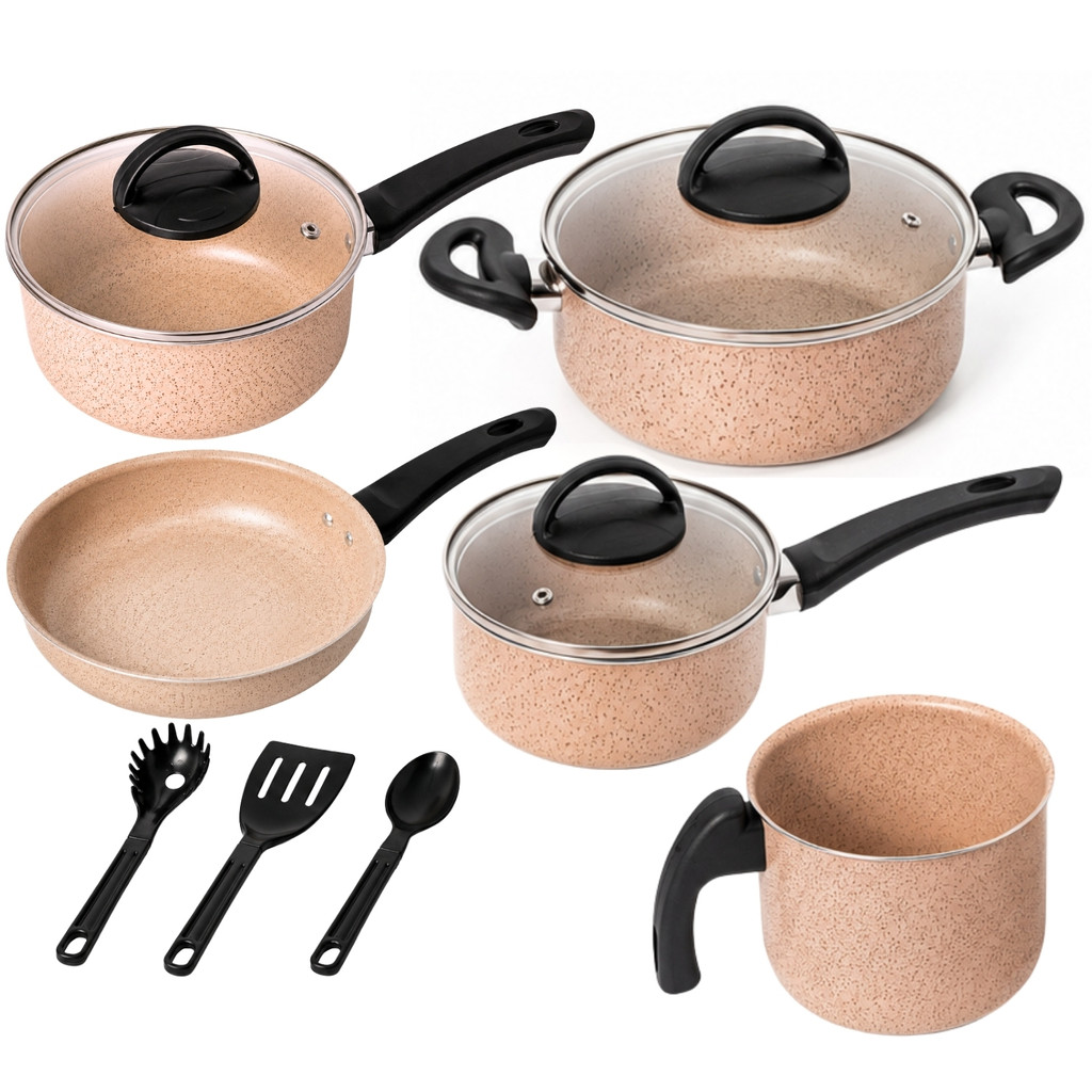 Conjunto de Panelas Antiaderente 8 Peças Bianco Alumínio Jogo Cozinha Premium Ditalia
