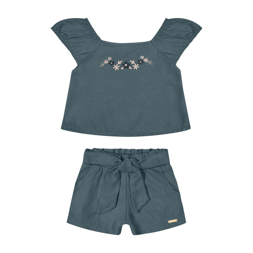 Conjunto Infantil Menina Manga Camponesa Colorittá Azul