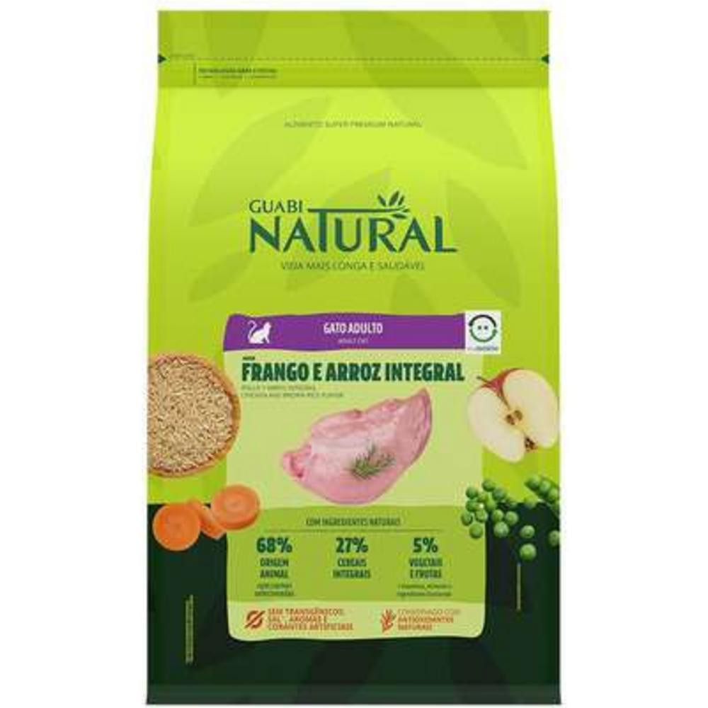 Ração para Gatos Adultos Sabor Frango e Arroz Integral 1,5Kg Guabi Natural