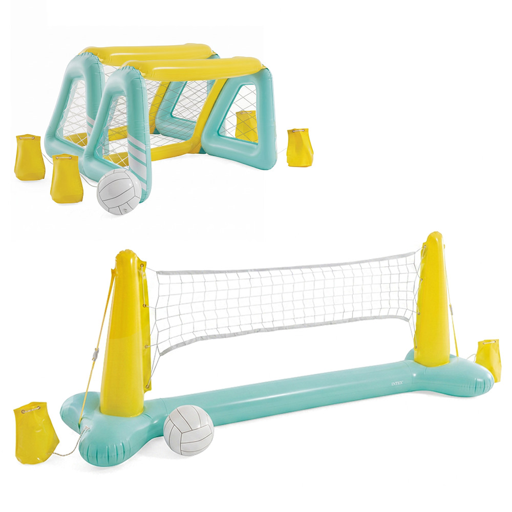 Kit Esporte Praia e Piscina 1 Volei + 2 Traves de Polo Inflável Verde Intex