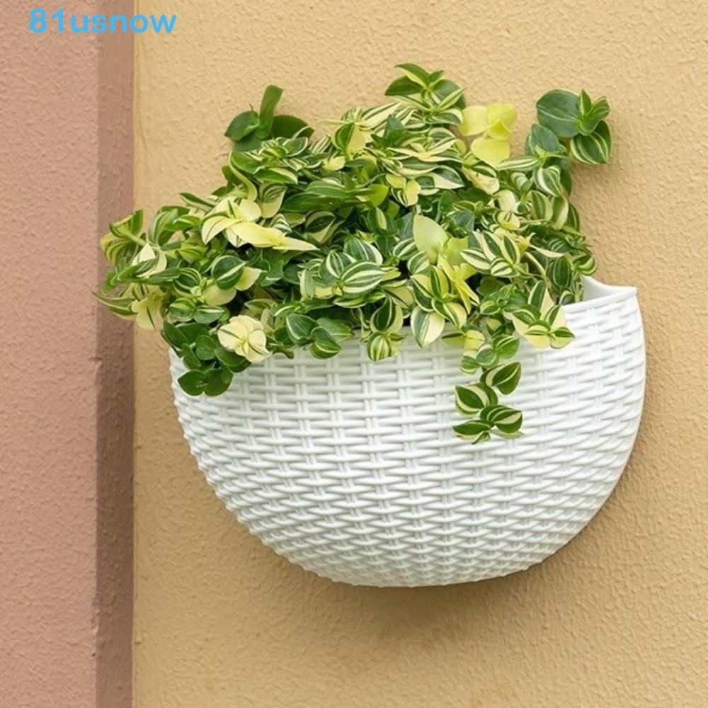 USNOW1 Vaso De Flores Suspenso , Cesta Decorativa Meio Redonda Para Pendurar Na Parede , Tecelagem De Vime De Plástico