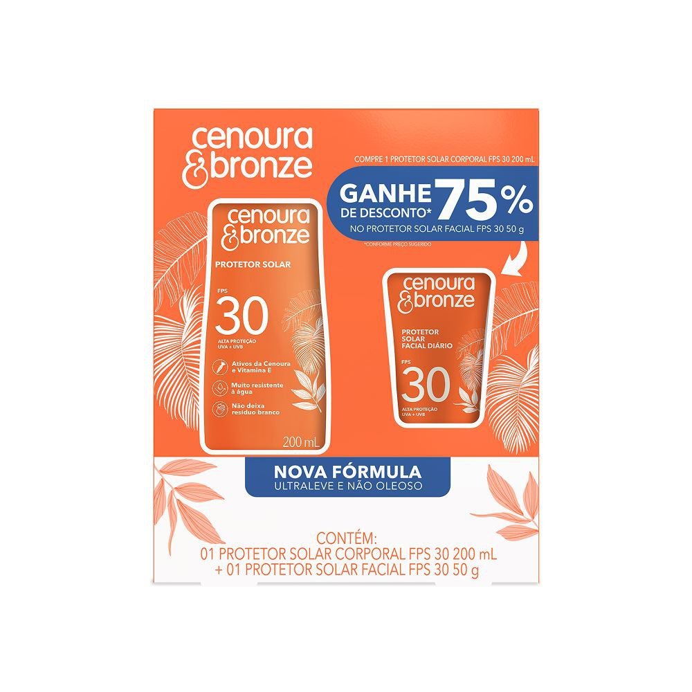 Protetor Solar Corporal  e Facial Cenoura e Bronze com 2 Unidades FPS 30 200ml cada