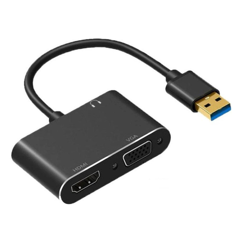 Adaptador Usb Para Hdmi E Vga Vídeo 1080p Com Áudio P2