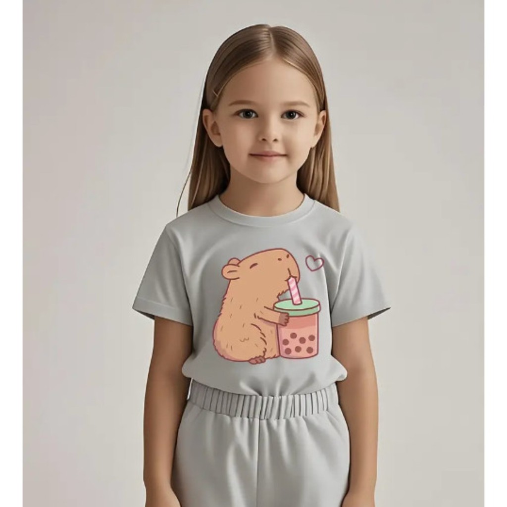 Camiseta Infantil menina Capivara Milk Blusa Criança estampada 100% algodão
