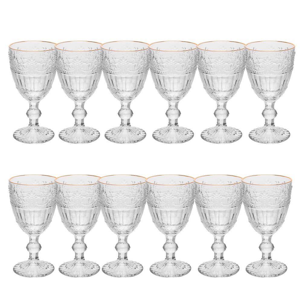 Jogo 12 Taça de Cristal Ecológico para Água Suco Mauve com Fio de Ouro 320ml  Wolff