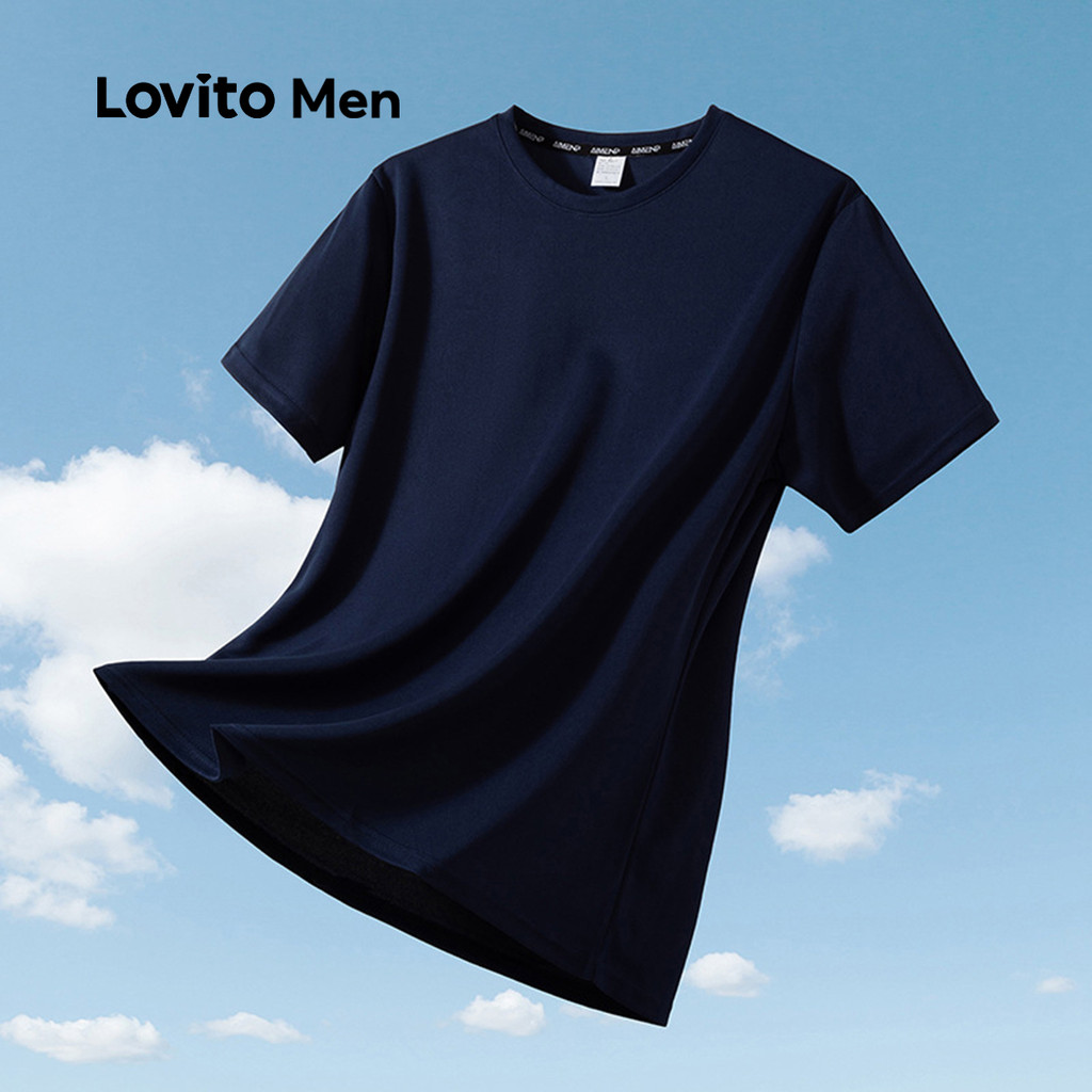 Detalhes do Lovito Camiseta Casual Básica Primavera/verão Branca para Homens LNE110084