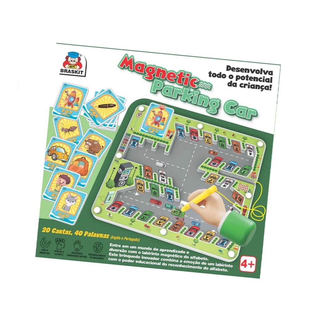 Jogo Magnetic Parking Car c/ 20 cartas com 40 palavras em inglês Braskit - 2306 em Oferta na Shopee