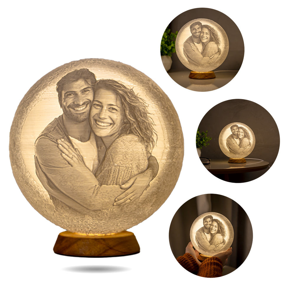 Lua 3D Personalizada Com Foto e Frase – Luminária Presente Romântico Casal Namorados 15cm Branco Quente Decoração