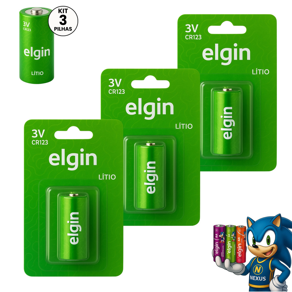 Bateria Pilha Elgin CR 123 Cartela 1,2 ou 3 Unidades - CR123 Alcalina 3v Flash Foto Sensor Infra em Oferta na Shopee