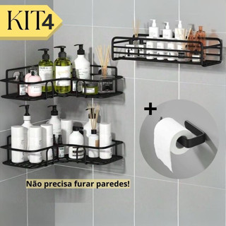 1/2/4 Suportes De Banheiro Metal com Adesivos Organizador De Parede Sabonete Shampoo Papell em Oferta na Shopee