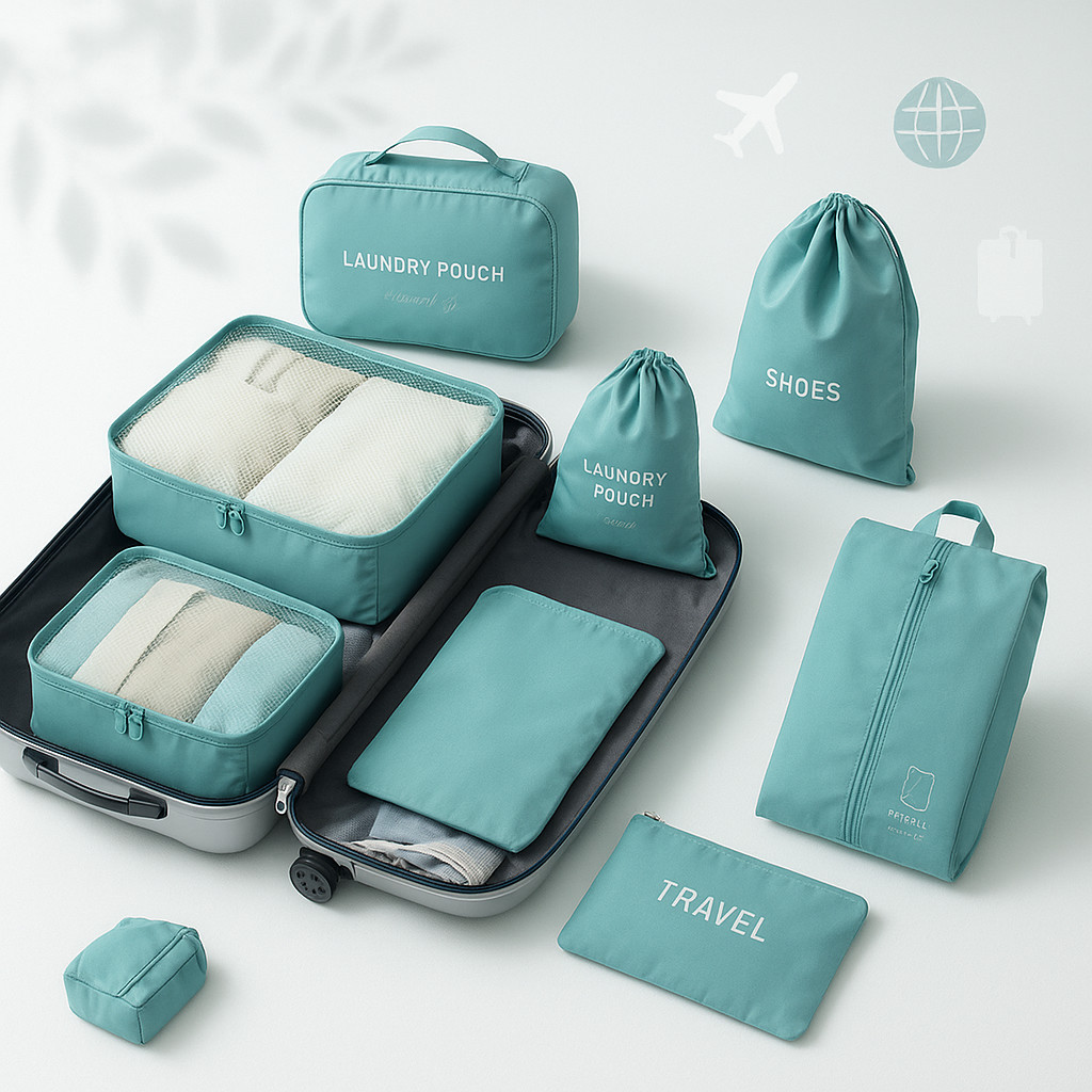 Kit com Bolsas Organizadoras Para Viagem Mala Bagagem Roupas 7 Peças Compactas e Resistentes