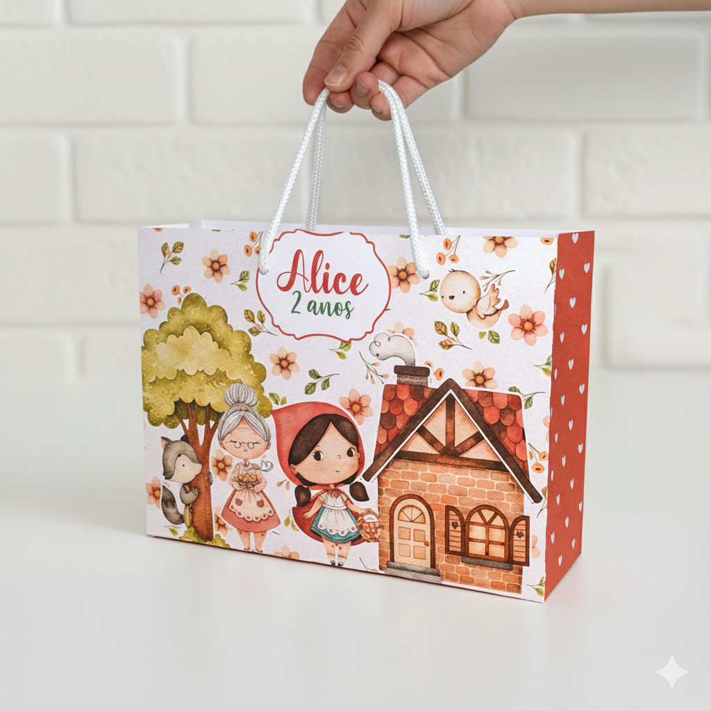 Sacolinha personalizada CHAPEUZINHO VERMELHO PEGUE E MONTE Lembrancinha kit para festa