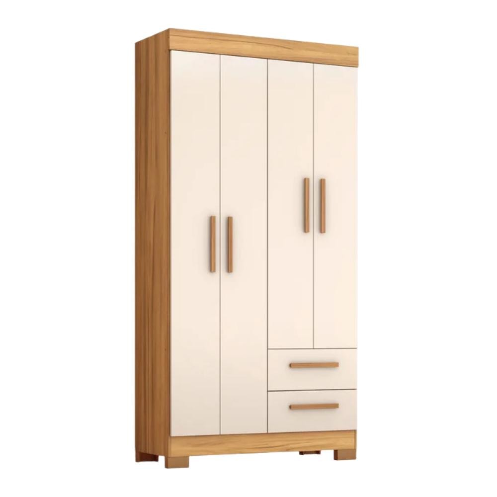 Guarda Roupas Solteiro 4 Portas 2 Gavetas Malta Madeirado / Off White Notável em Oferta na Shopee