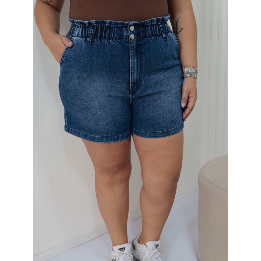 Shorts Jeans Plus Com Elastico No Cós Revanche Sh.Fem.00022