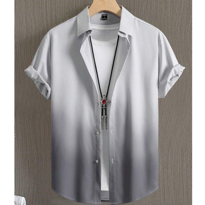 Camisa Masculina Simples Gradiente Camisas Impressão Casual Solto De Manga Curta Oversized Roupas Masculinas Topos Ao Ar