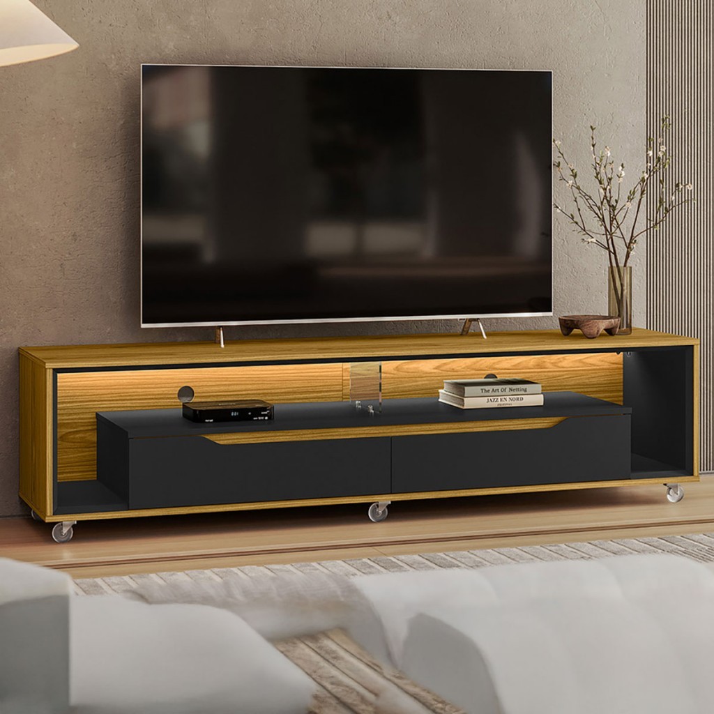 Rack para TV Até 65 Polegadas Loop 2 Gavetas com Vidro e Led - Olivar Móveis em Oferta na Shopee