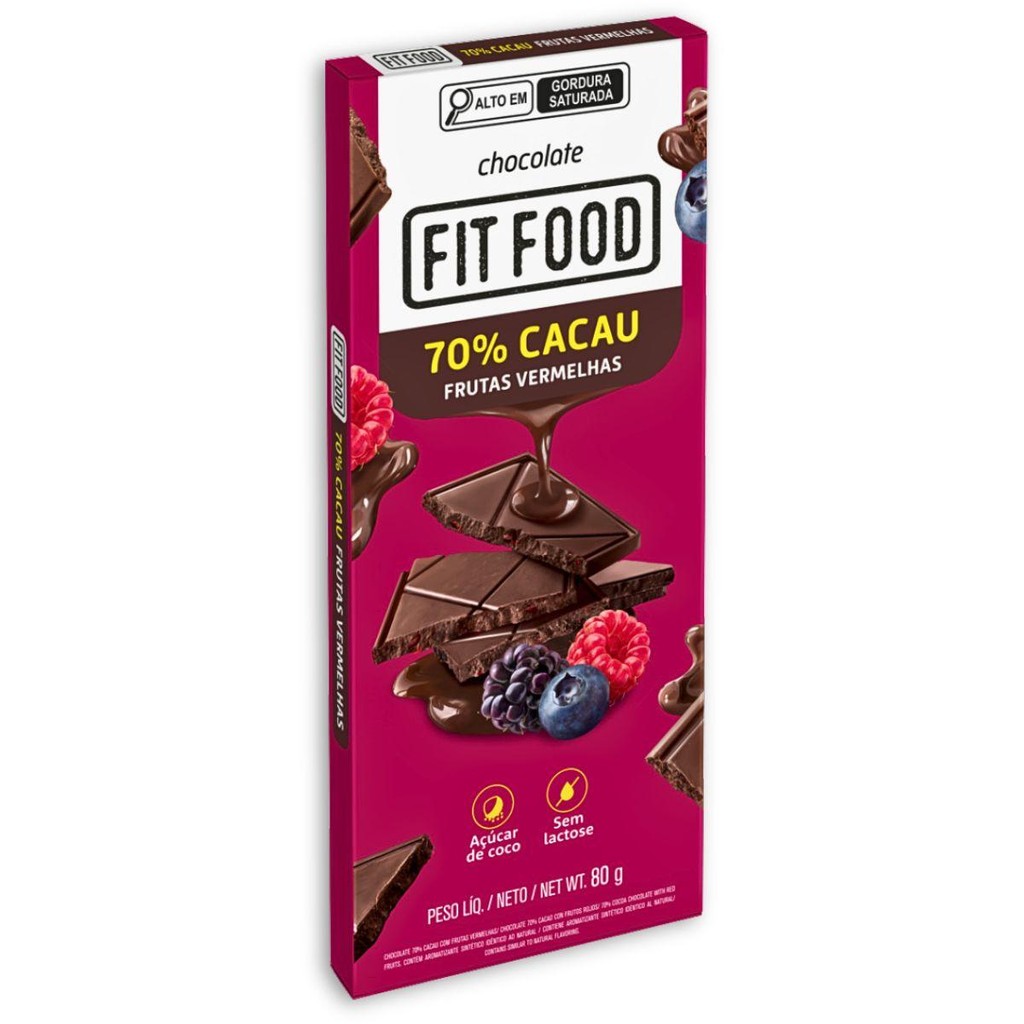 Chocolate 80G 70% Cacau Frutas Verm Zero Lactose Fit Food em Oferta na Shopee