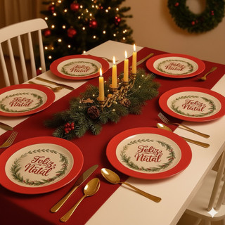 Kit 6 Pratos Redondos Natal 27,5cm Melamina Vermelho Ou Verde Jantar Ceia Festas Decoração Natalina
