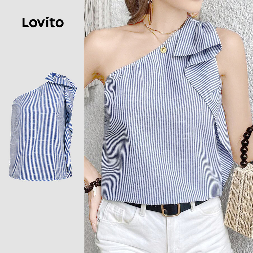 Lovito Blusa Boho Azul Com Babados Primavera/verão Para Mulheres L150AD792 em Oferta na Shopee