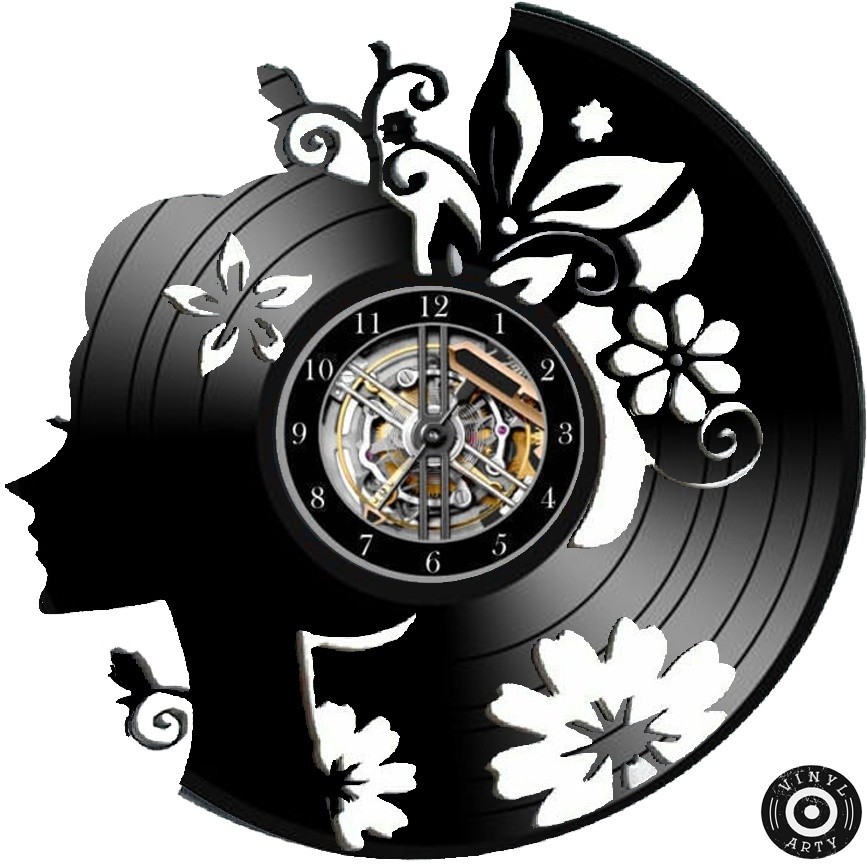 Relógio de Parede Relógio de parede Mulher com Flores - Relógio De Relógios de parede 30cm Disco de