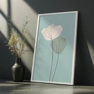 Quadro Flores Minimalistas Abstrato Linha Fina Moderno Elegante Arte Clean Azul Verde em Oferta na Shopee