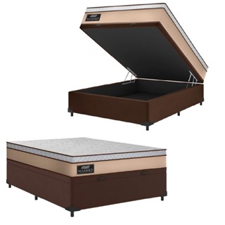 Cama Box Baú Casal Gazin Colchão Molas Ensacadas 138x188x65cm Maximus Bege/Marrom em Oferta na Shopee